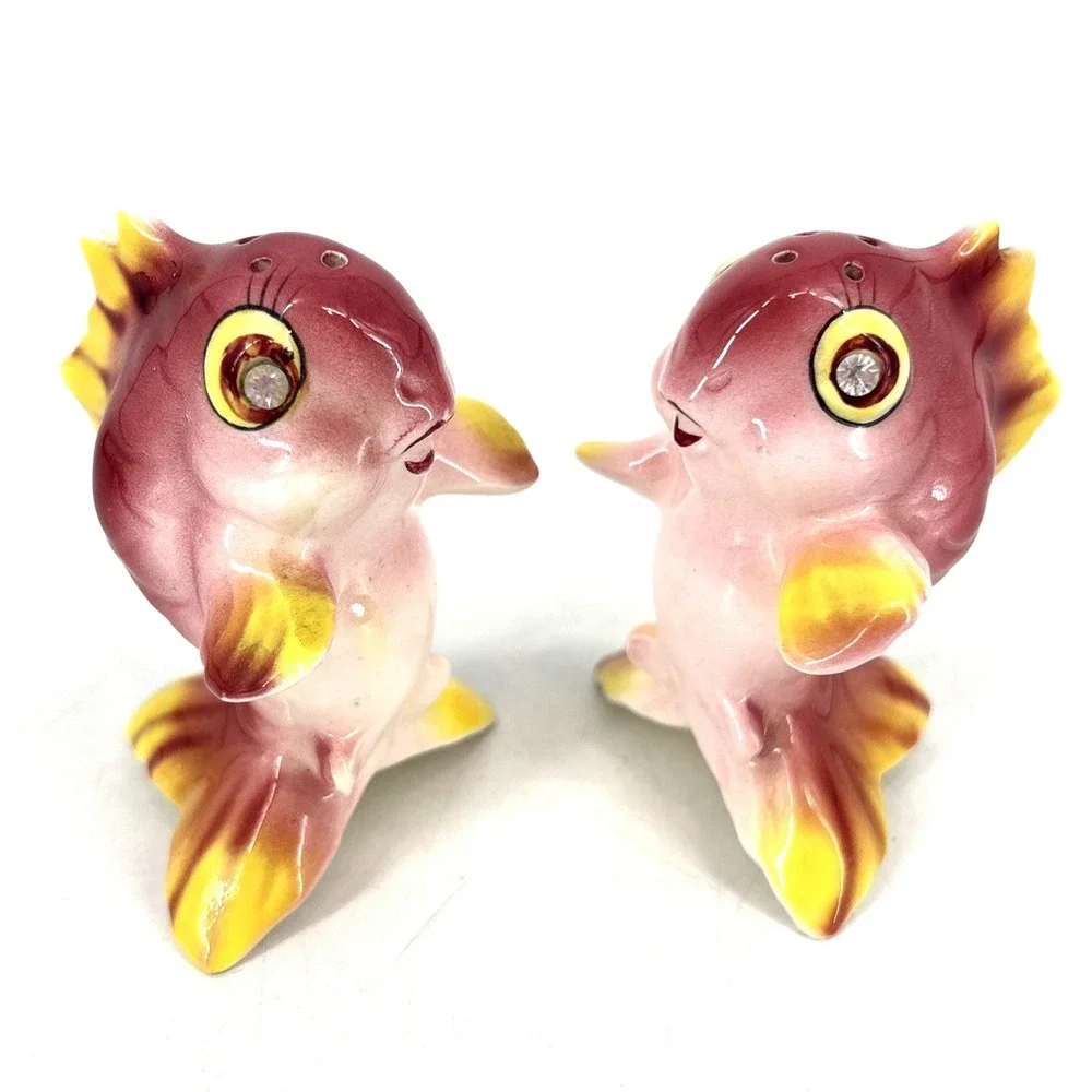 Vintage Lefton 043 Anthropomorphic Koi Gold Fish Salt & Pepper Shakers Japan‎